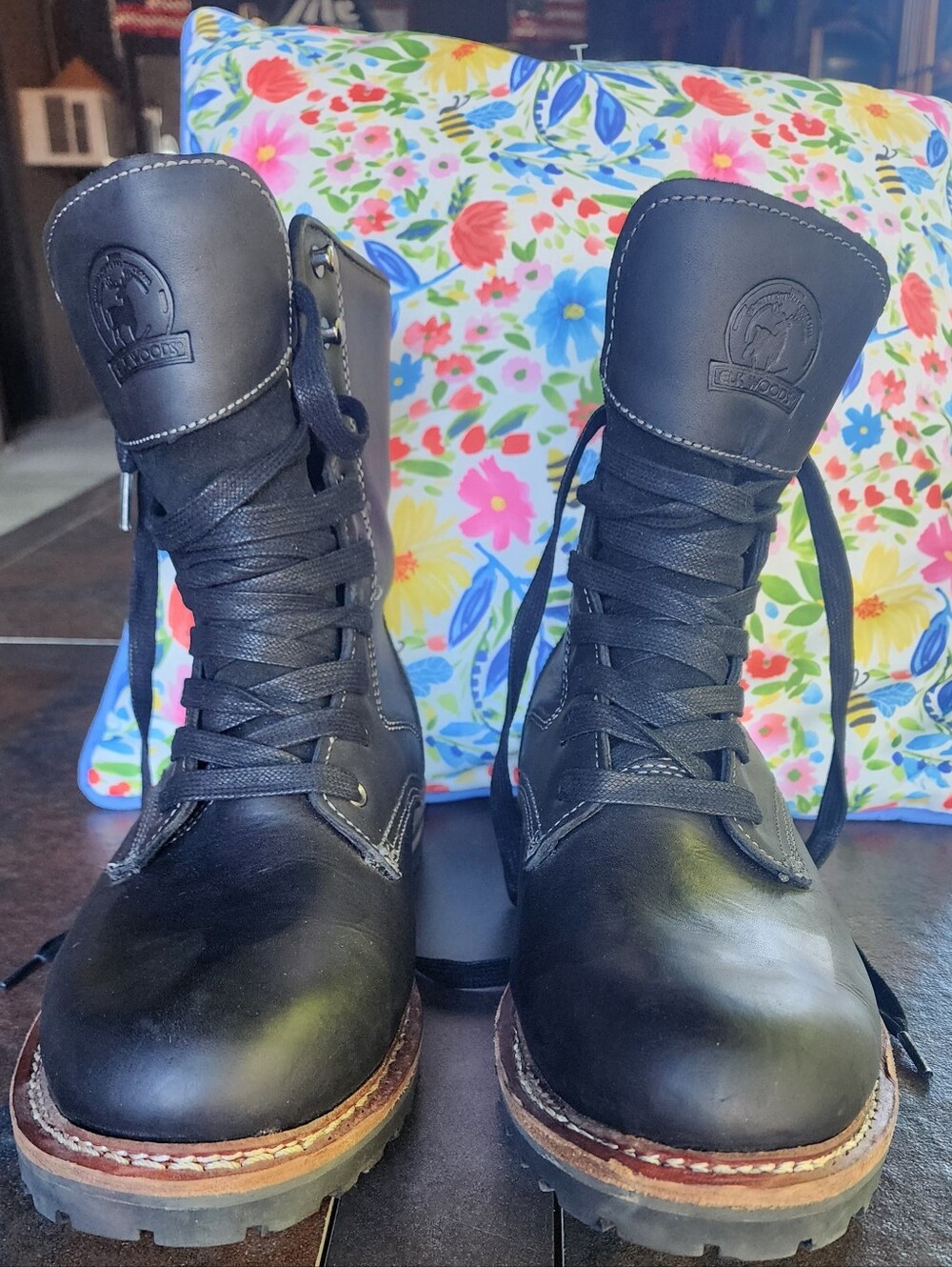 Men's Black Leather Lace-Up Work Boots - Red Wing Style